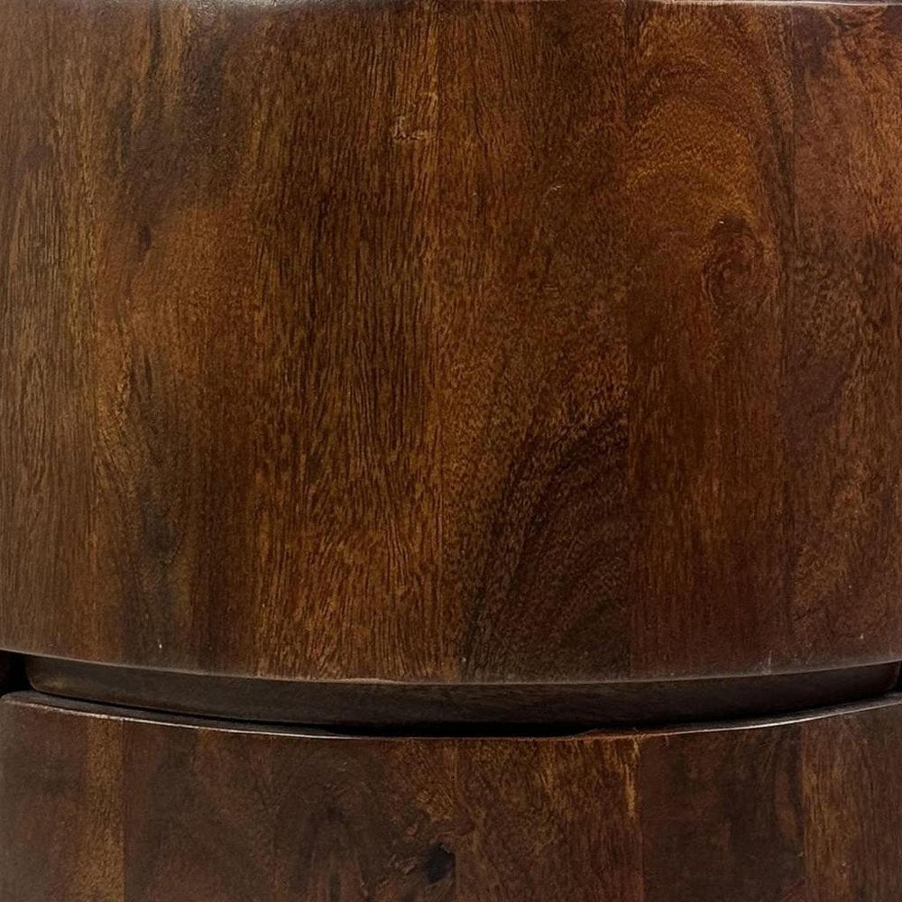 Chestnut Solid Wood Round Drum End Table with Two Drawers - 24-inch