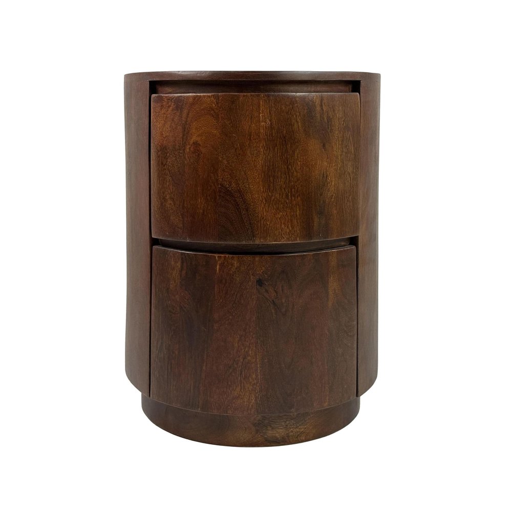 Chestnut Solid Wood Round Drum End Table with Two Drawers - 24-inch