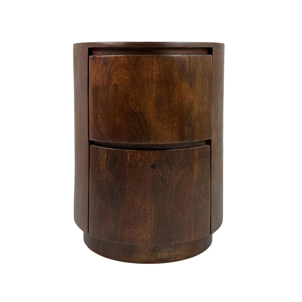 Chestnut Solid Wood Round Drum End Table with Two Drawers - 24-inch