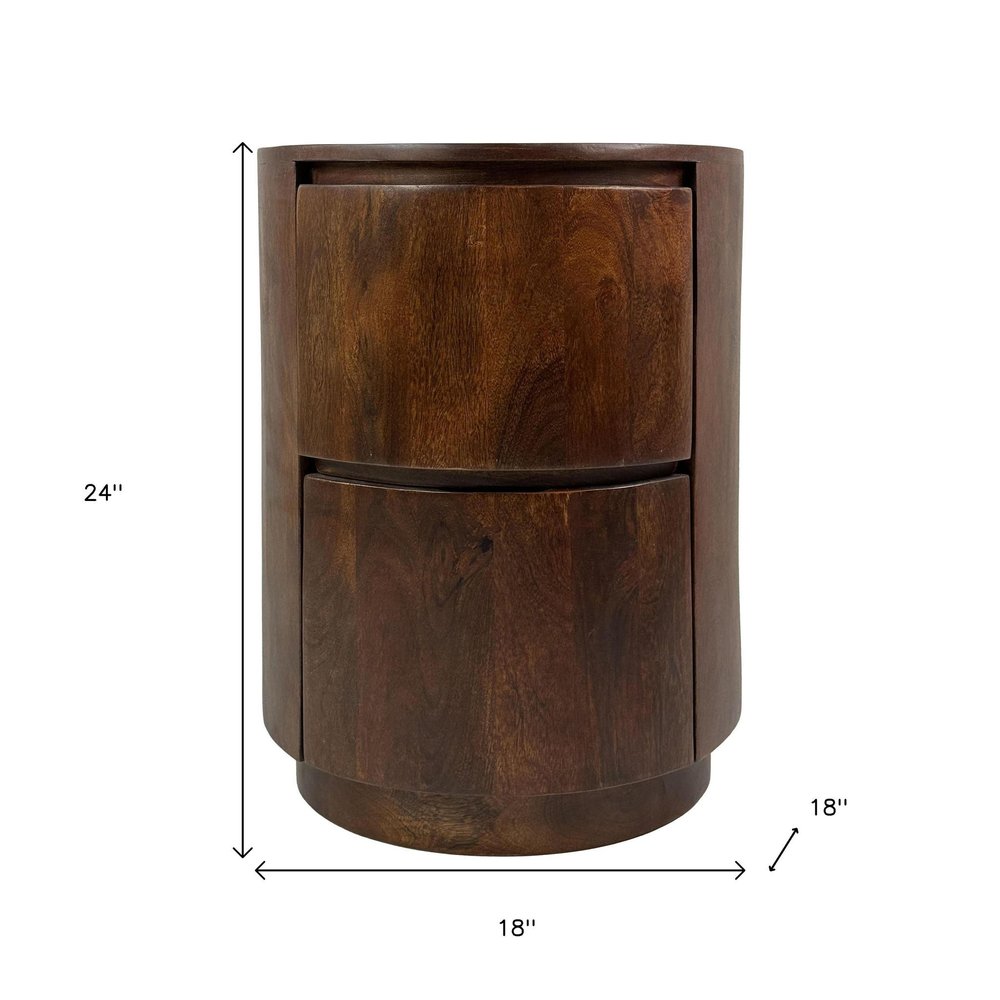Chestnut Solid Wood Round Drum End Table with Two Drawers - 24-inch