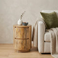 Natural Solid Wood Round Drum End Table with Two Drawers - 24-inch
