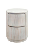 White Solid Wood Round Drum End Table with Two Drawers - 24-inch