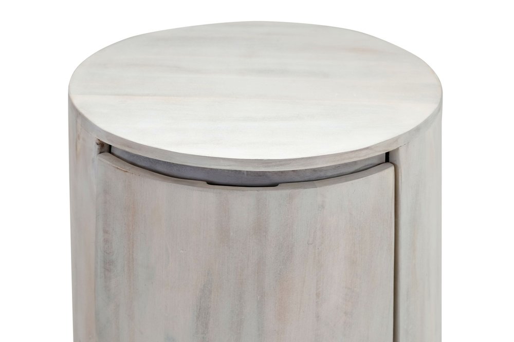 White Solid Wood Round Drum End Table with Two Drawers - 24-inch