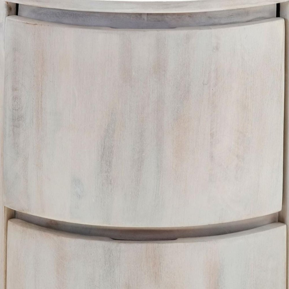 White Solid Wood Round Drum End Table with Two Drawers - 24-inch
