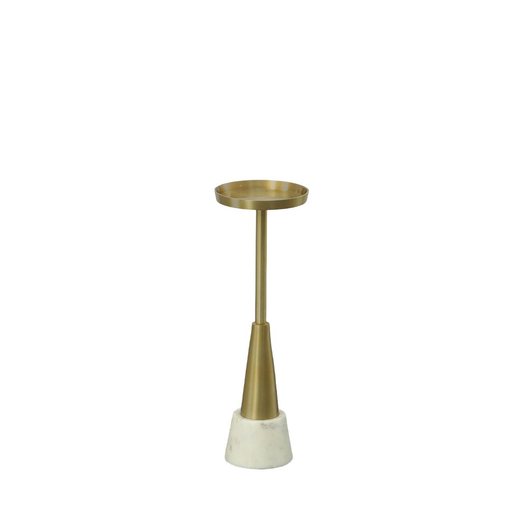 Gold and White Metal Round Pedestal End Table - 24-inch