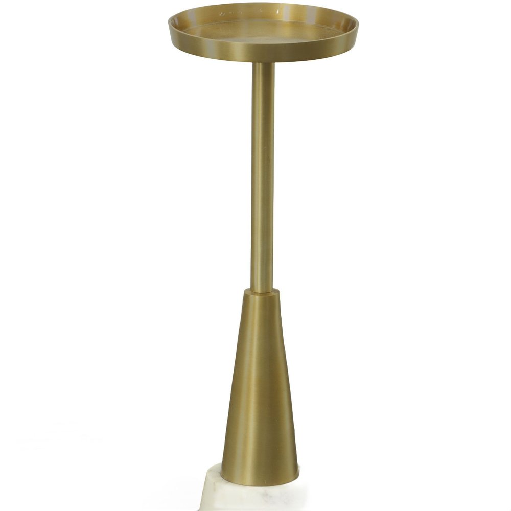Gold and White Metal Round Pedestal End Table - 24-inch