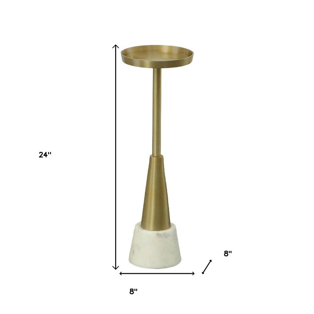 Gold and White Metal Round Pedestal End Table - 24-inch