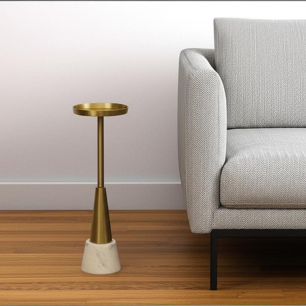 Gold and White Metal Round Pedestal End Table - 24-inch