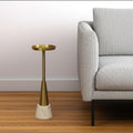 Gold and White Metal Round Pedestal End Table - 24-inch