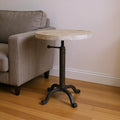 Natural and Black Solid Wood and Metal Height Adjustable Round Pedestal End Table