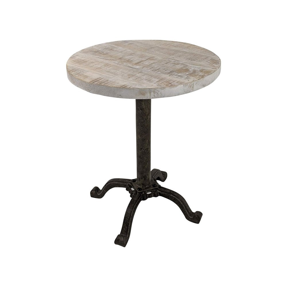 Natural and Black Solid Wood and Metal Height Adjustable Round Pedestal End Table