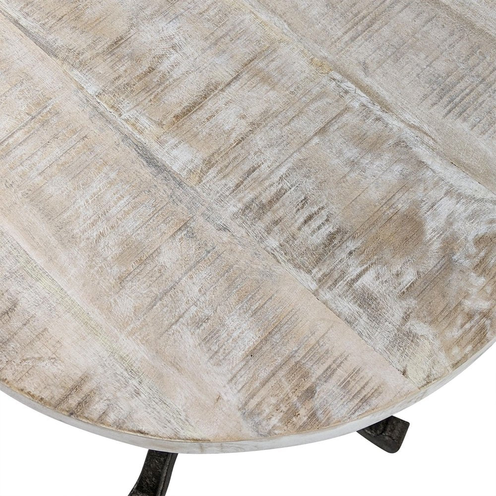 Natural and Black Solid Wood and Metal Height Adjustable Round Pedestal End Table