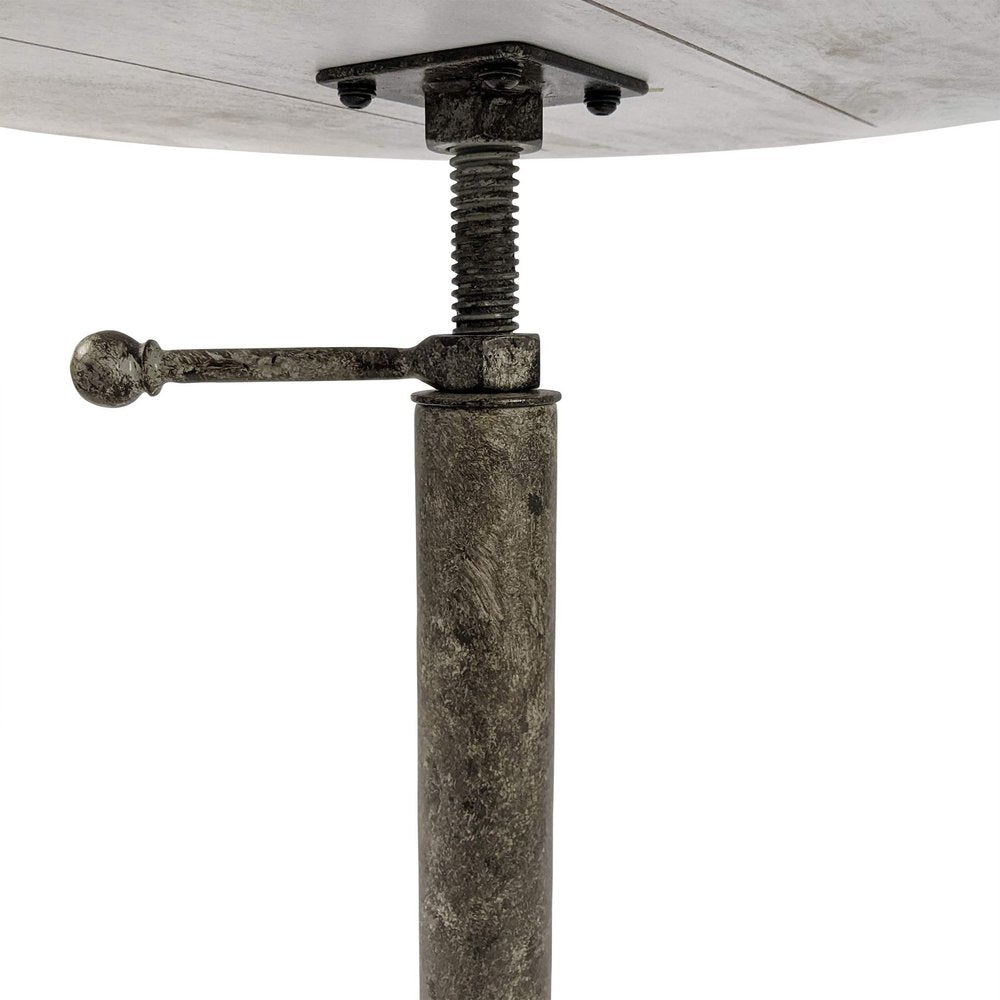 Natural and Black Solid Wood and Metal Height Adjustable Round Pedestal End Table