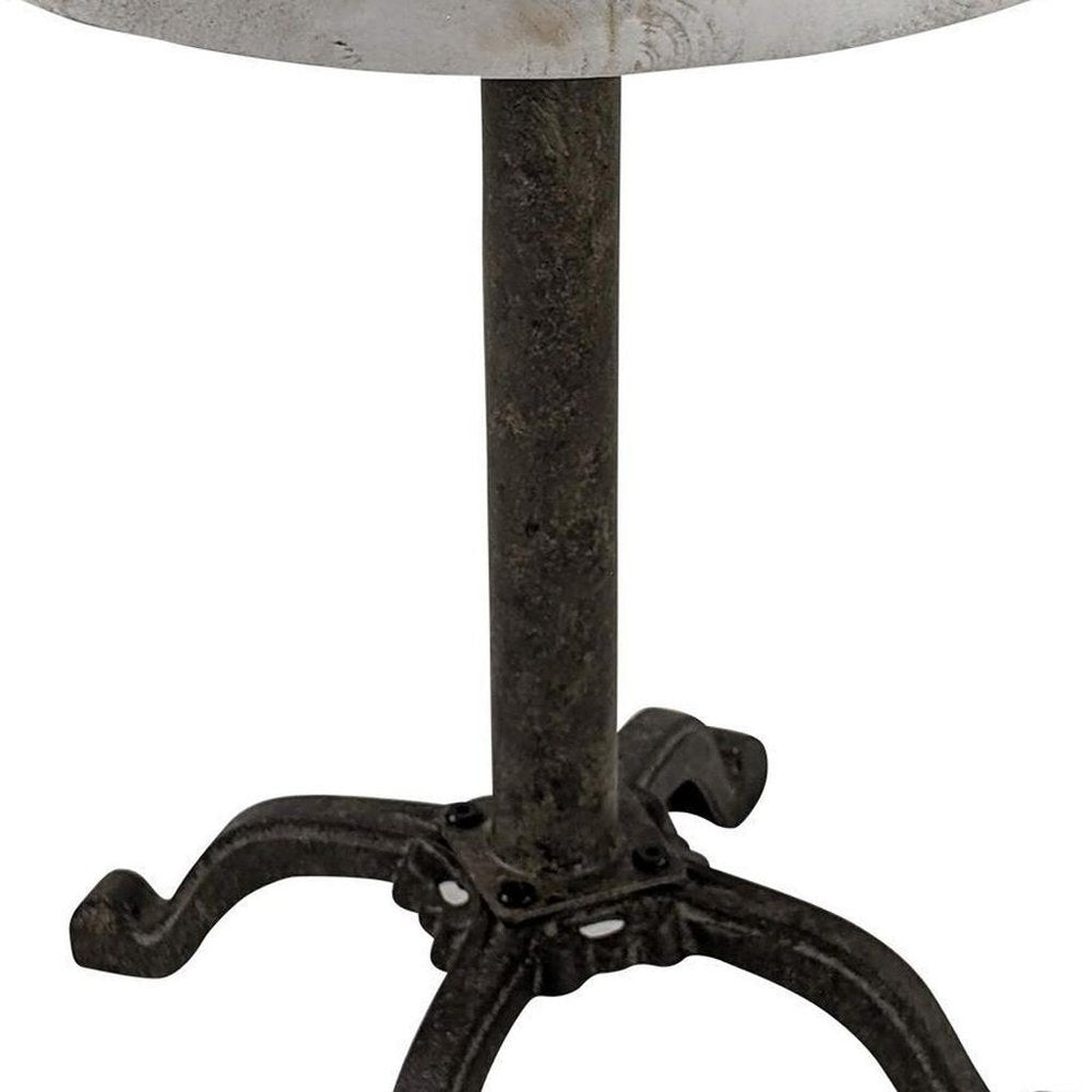 Natural and Black Solid Wood and Metal Height Adjustable Round Pedestal End Table
