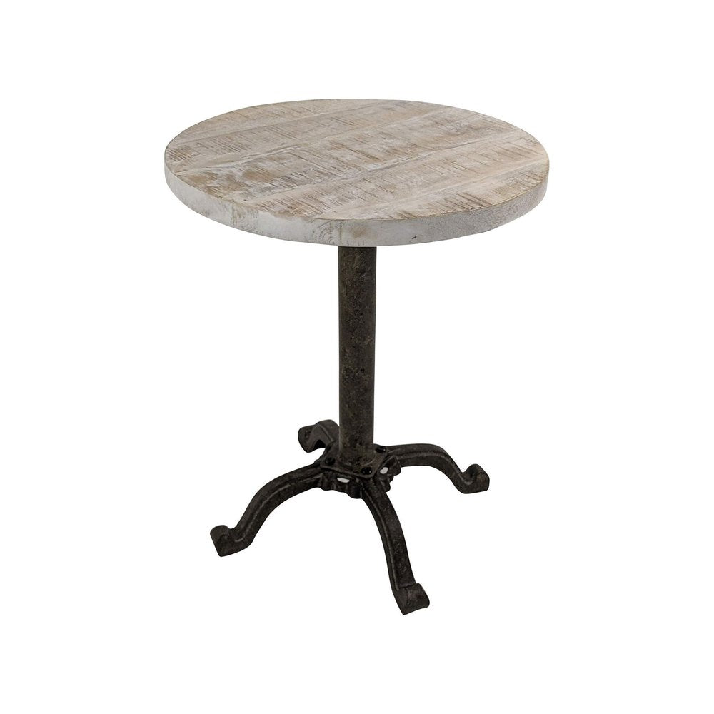 Natural and Black Solid Wood and Metal Height Adjustable Round Pedestal End Table