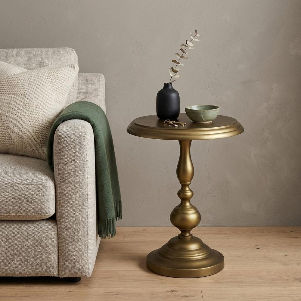 Brass Aluminum Round Pedestal End Table - 24-inch