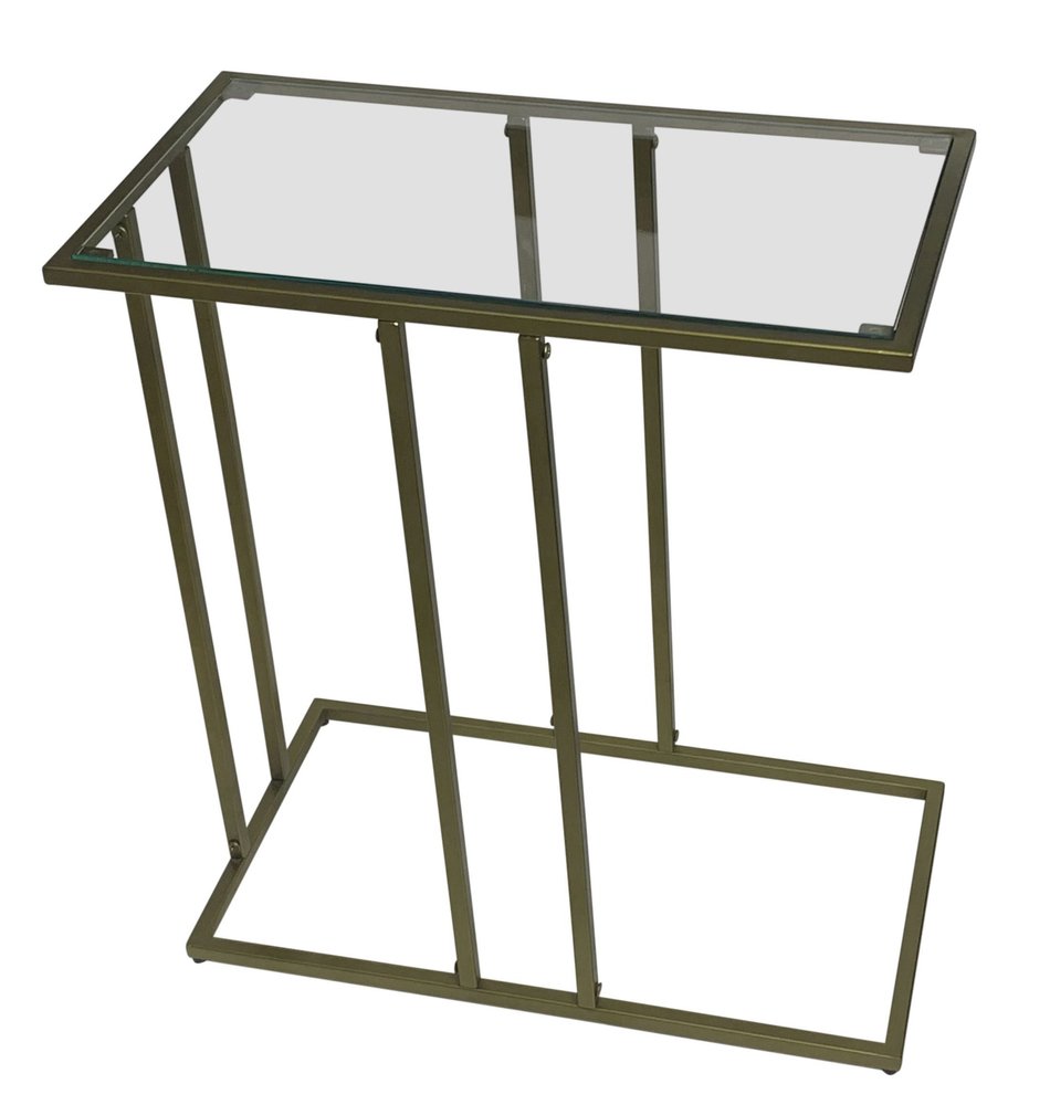 Clear and Antiqued Gold Glass and Iron Frame End Table - 26-inch