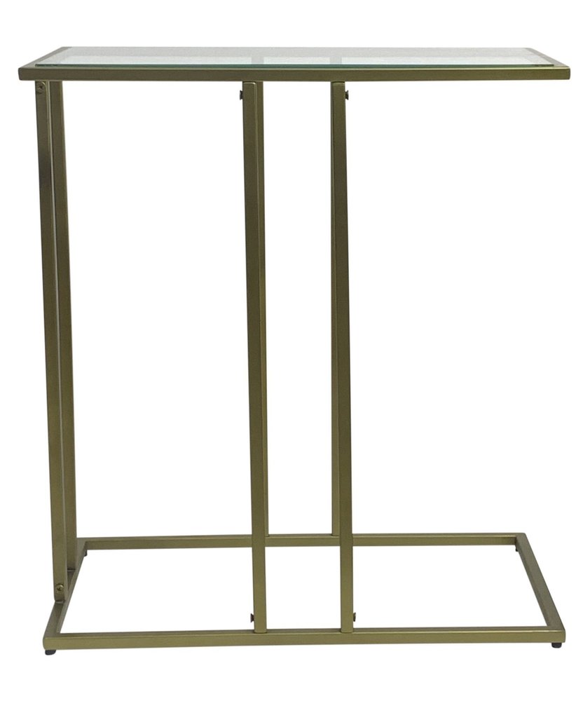 Clear and Antiqued Gold Glass and Iron Frame End Table - 26-inch