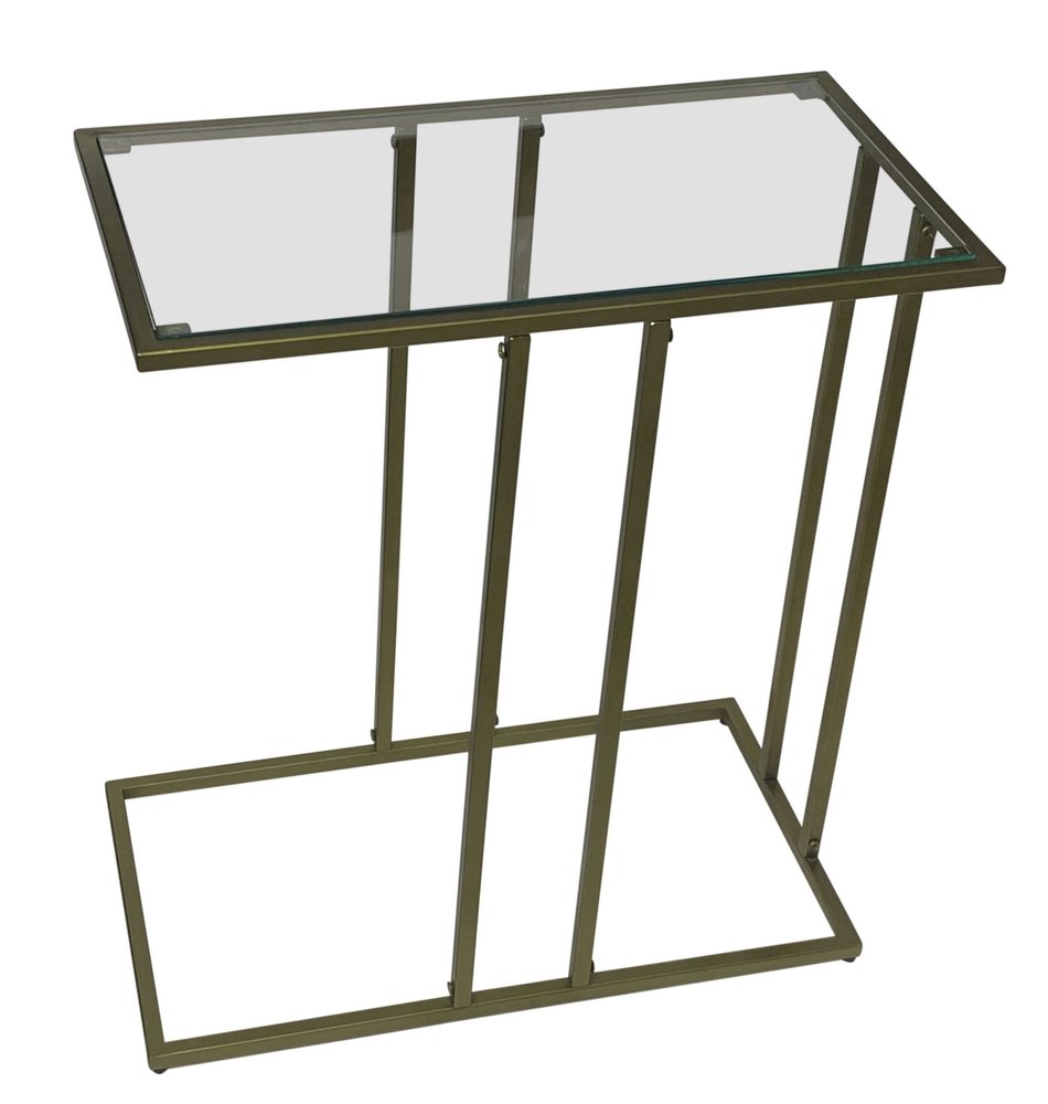 Clear and Antiqued Gold Glass and Iron Frame End Table - 26-inch