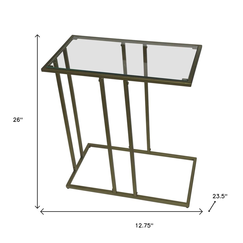 Clear and Antiqued Gold Glass and Iron Frame End Table - 26-inch
