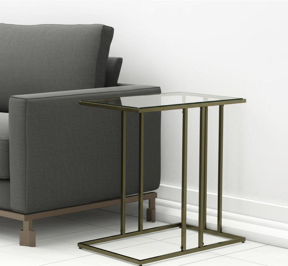 Clear and Antiqued Gold Glass and Iron Frame End Table - 26-inch