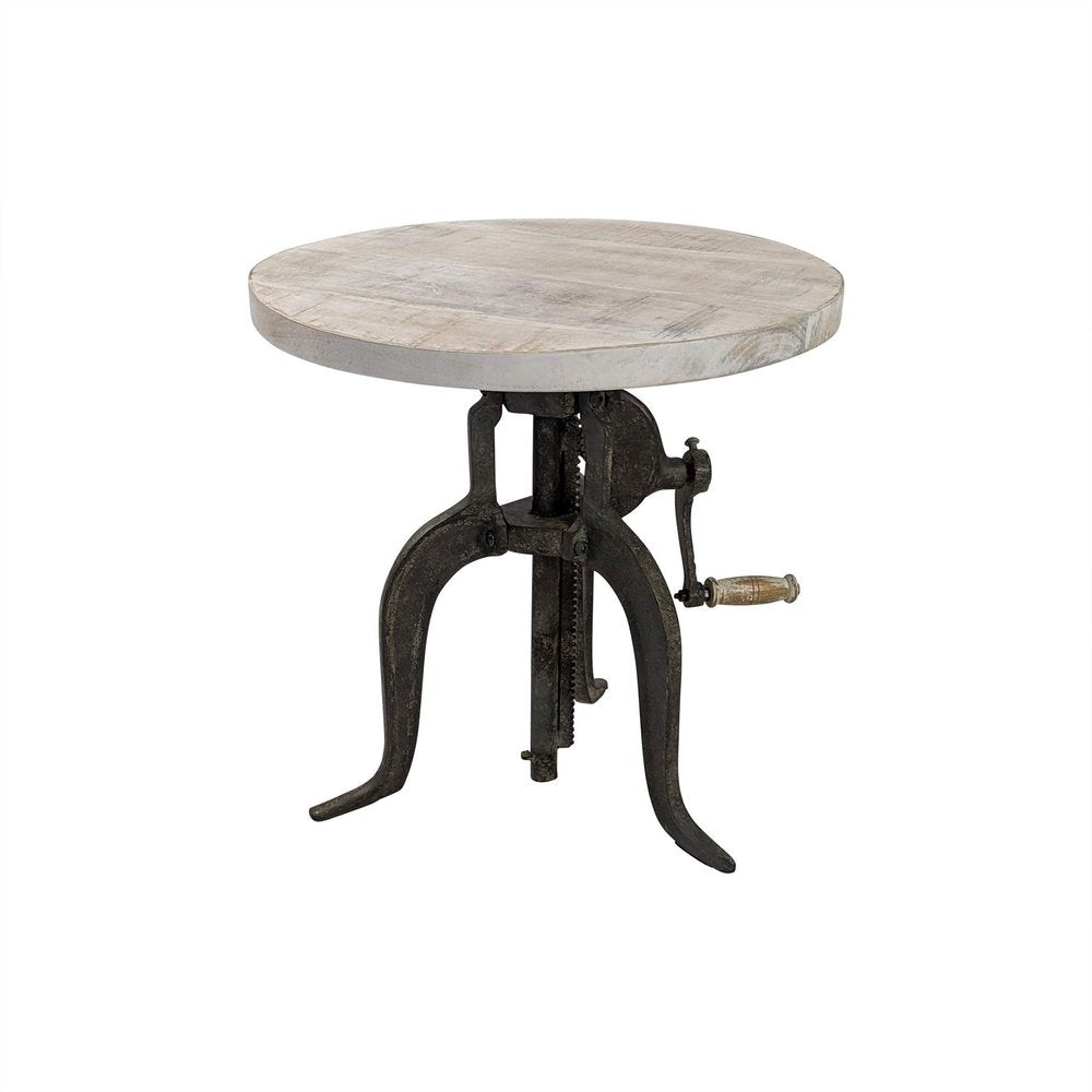 Natural and Gunmetal Solid Wood and Iron Height Adjustable Round End Table