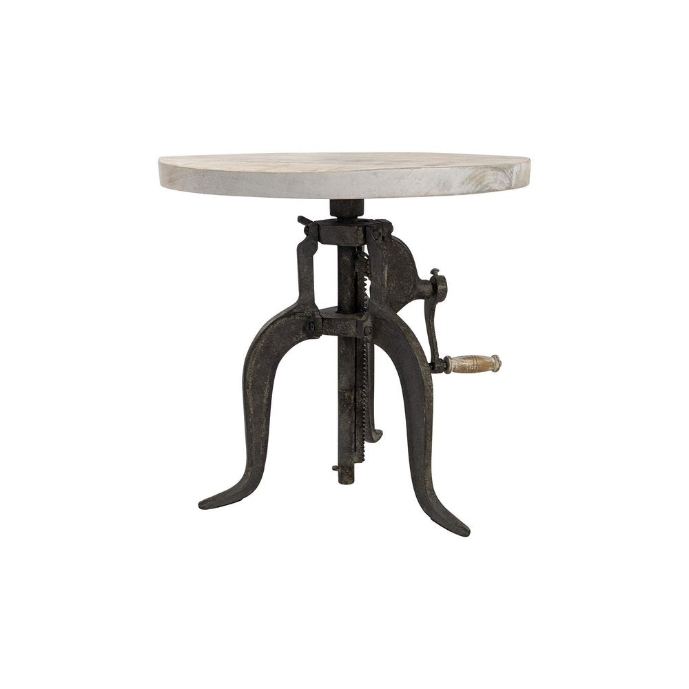 Natural and Gunmetal Solid Wood and Iron Height Adjustable Round End Table