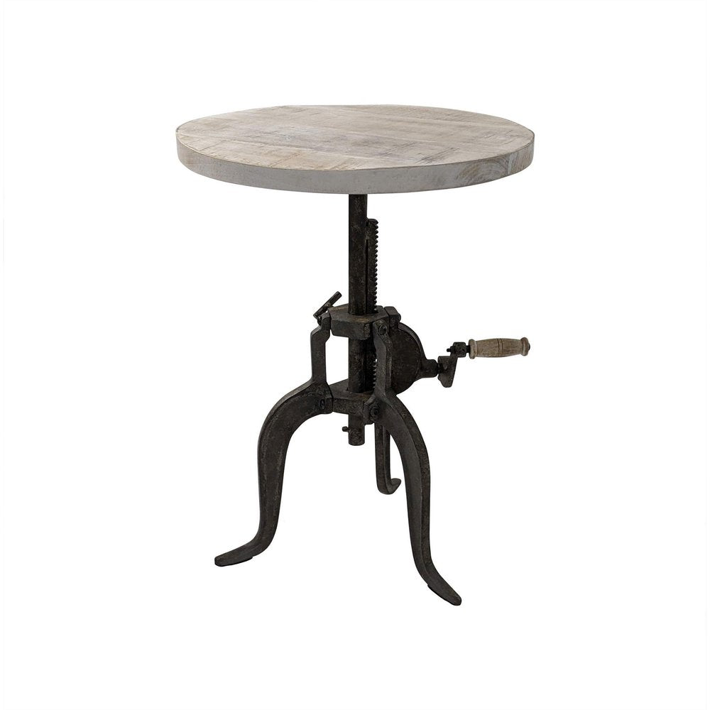 Natural and Gunmetal Solid Wood and Iron Height Adjustable Round End Table