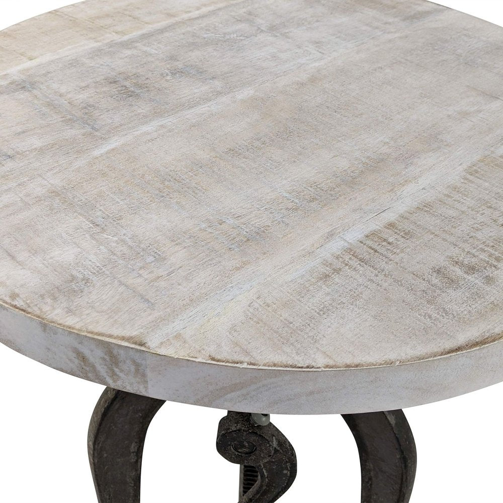 Natural and Gunmetal Solid Wood and Iron Height Adjustable Round End Table