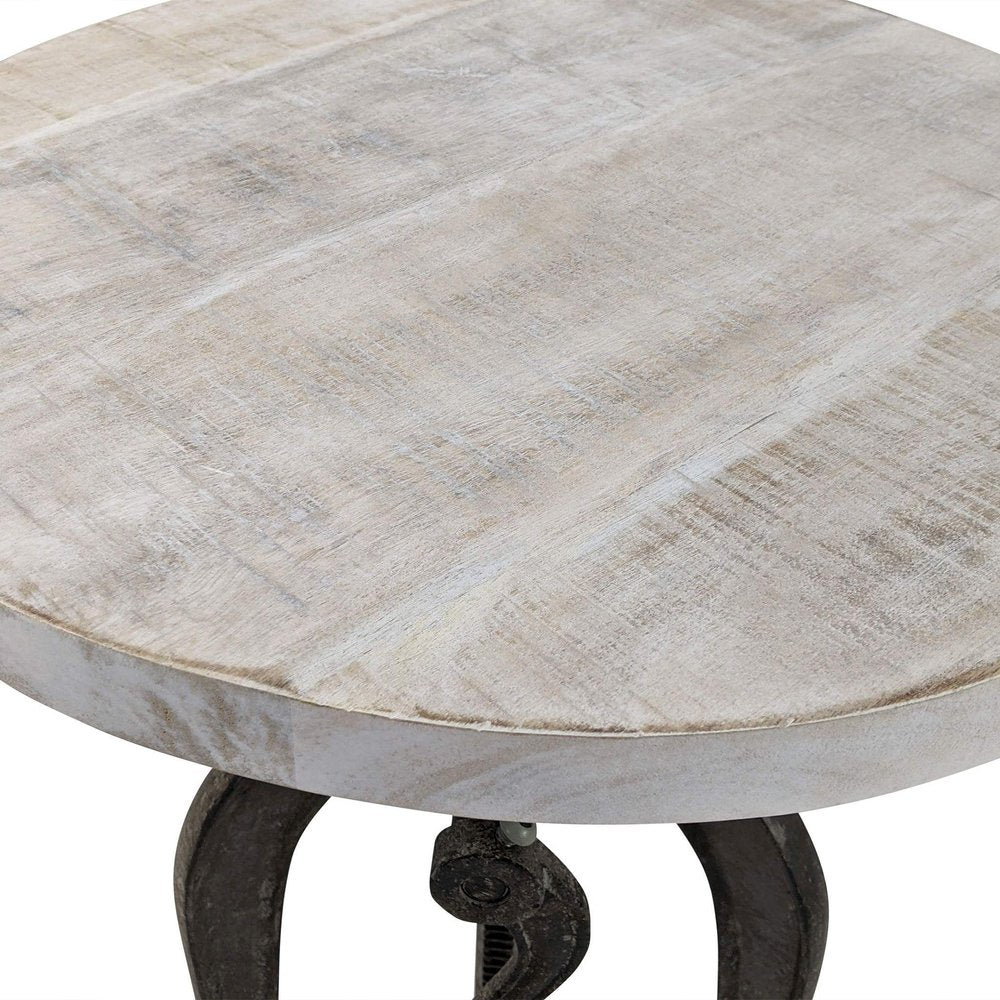 Natural and Gunmetal Solid Wood and Iron Height Adjustable Round End Table