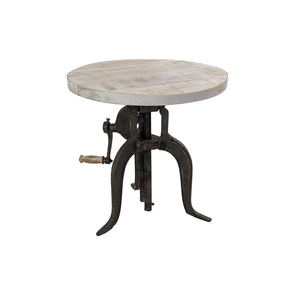 Natural and Gunmetal Solid Wood and Iron Height Adjustable Round End Table