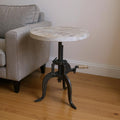 Natural and Gunmetal Solid Wood and Iron Height Adjustable Round End Table