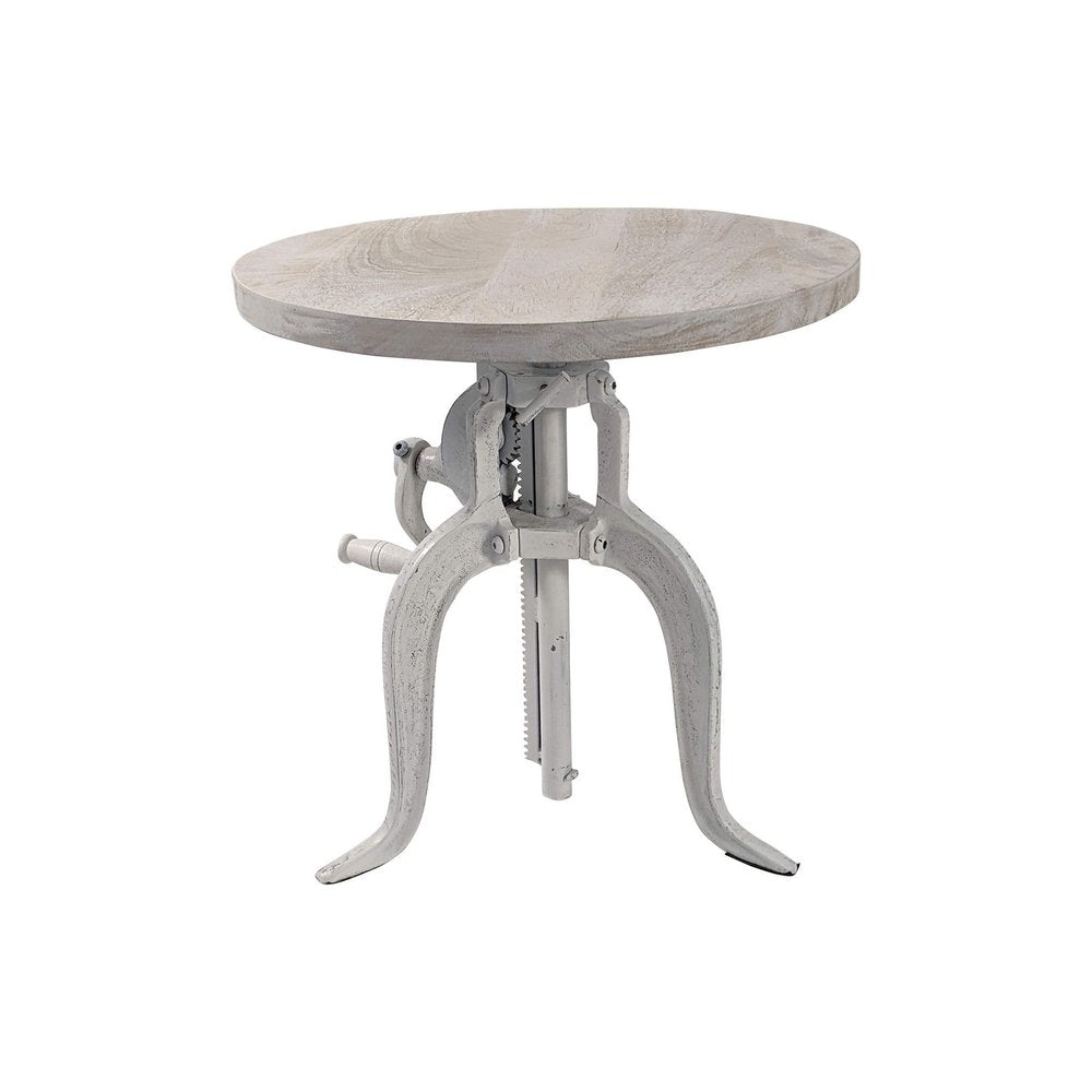 White Solid Wood and Iron Height Adjustable Round End Table - 19-inch