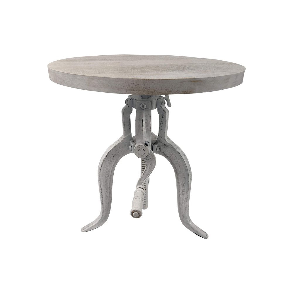White Solid Wood and Iron Height Adjustable Round End Table - 19-inch