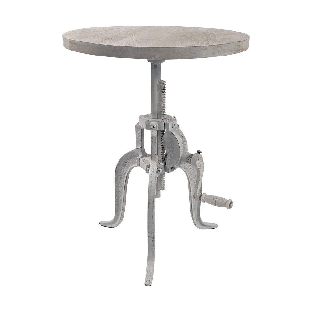 White Solid Wood and Iron Height Adjustable Round End Table - 19-inch