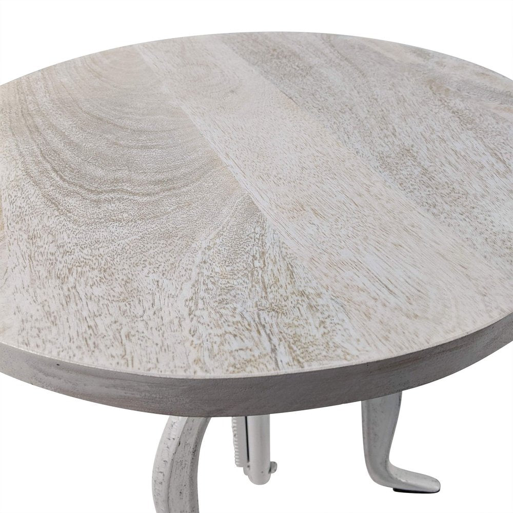 White Solid Wood and Iron Height Adjustable Round End Table - 19-inch