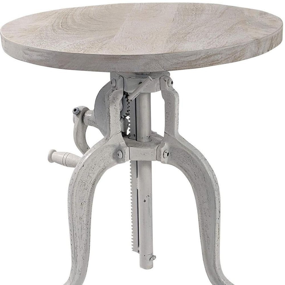 White Solid Wood and Iron Height Adjustable Round End Table - 19-inch
