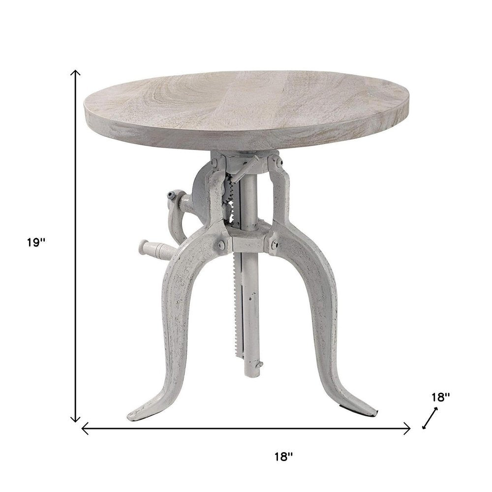 White Solid Wood and Iron Height Adjustable Round End Table - 19-inch