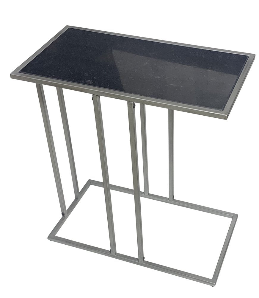 Black and Gunmetal Marble and Iron Frame End Table - 26-inch