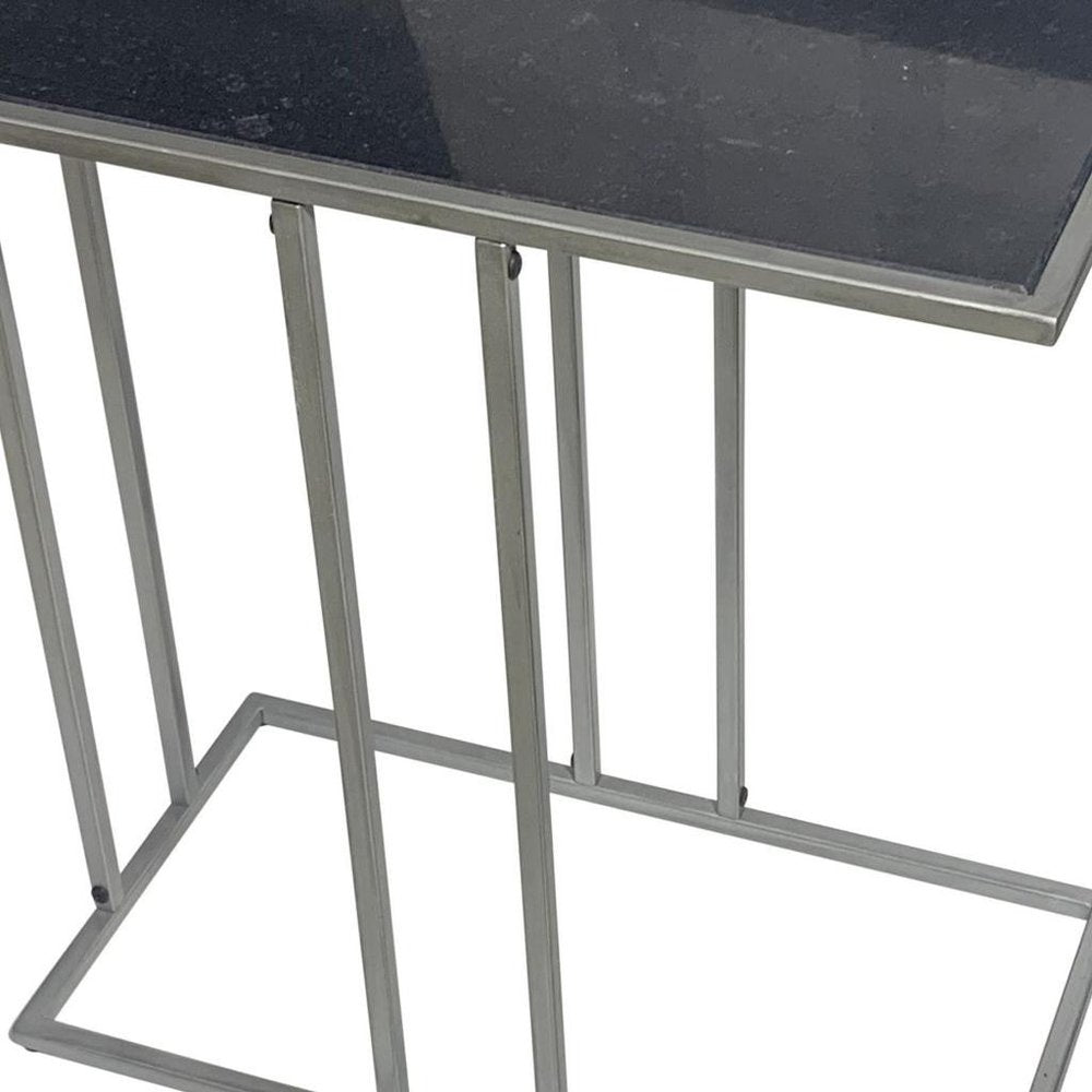 Black and Gunmetal Marble and Iron Frame End Table - 26-inch