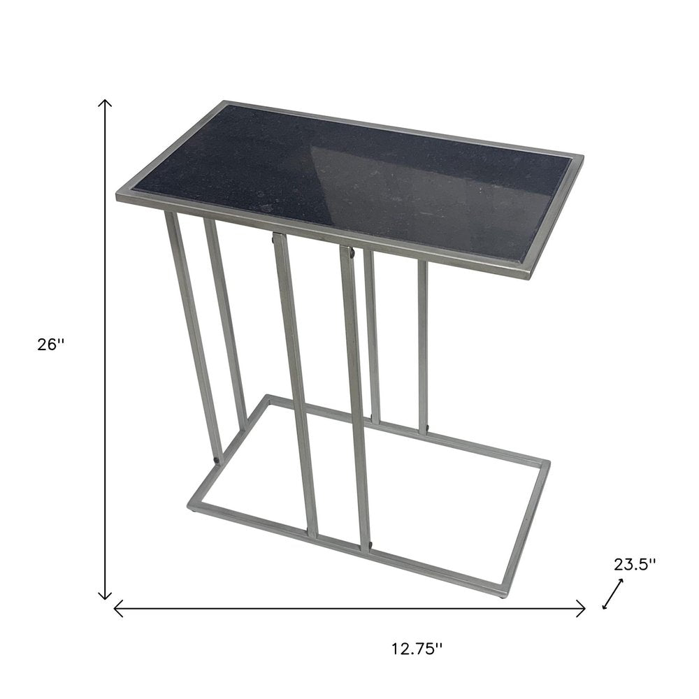 Black and Gunmetal Marble and Iron Frame End Table - 26-inch