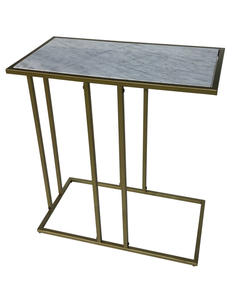 White and Antiqued Gold Marble and Iron Frame End Table - 26-inch