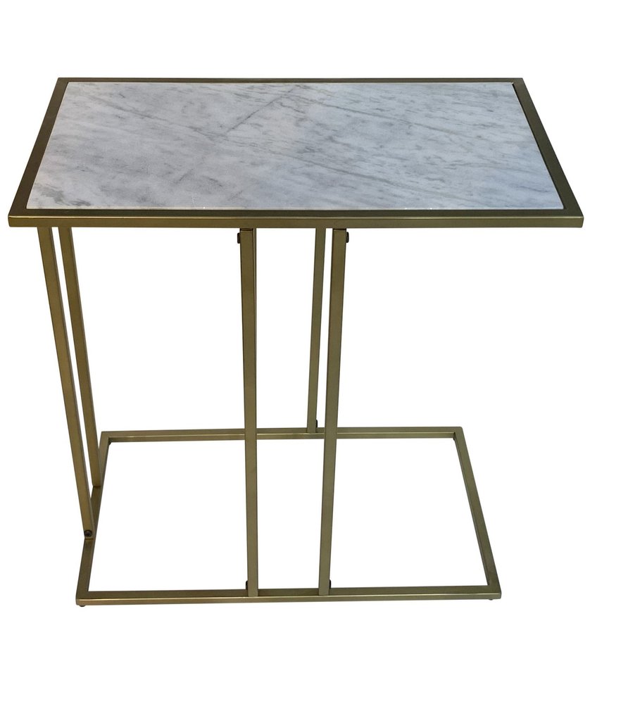 White and Antiqued Gold Marble and Iron Frame End Table - 26-inch