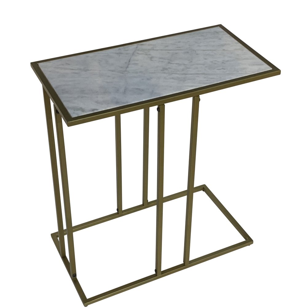 White and Antiqued Gold Marble and Iron Frame End Table - 26-inch