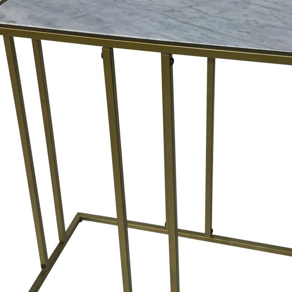 White and Antiqued Gold Marble and Iron Frame End Table - 26-inch