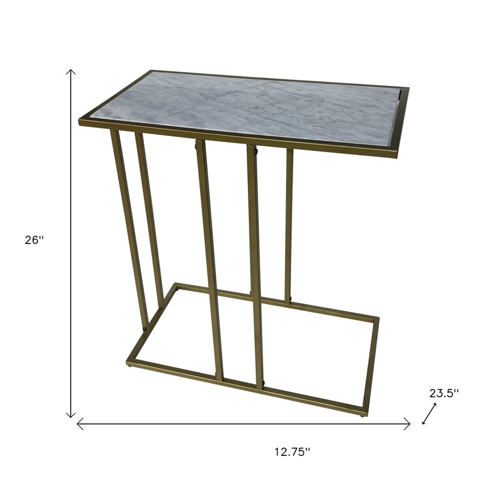 White and Antiqued Gold Marble and Iron Frame End Table - 26-inch