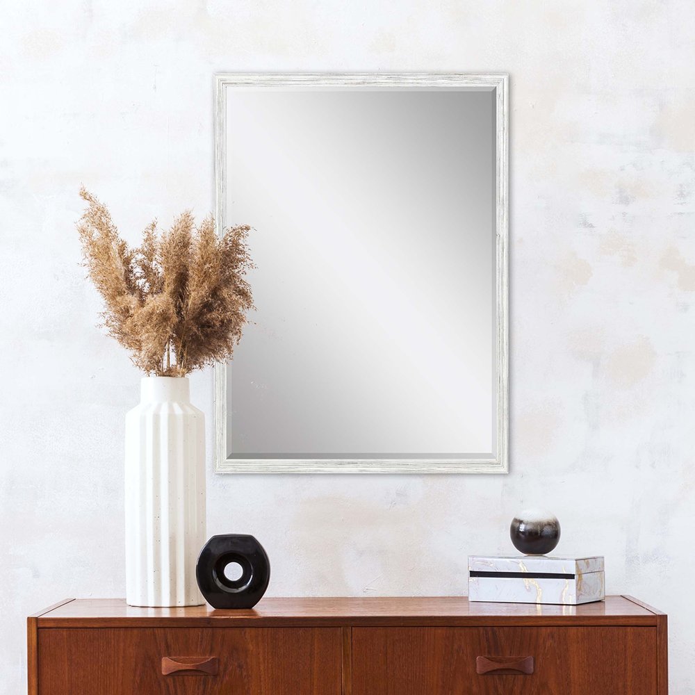 White Wood Accent Mirror - 31-inch