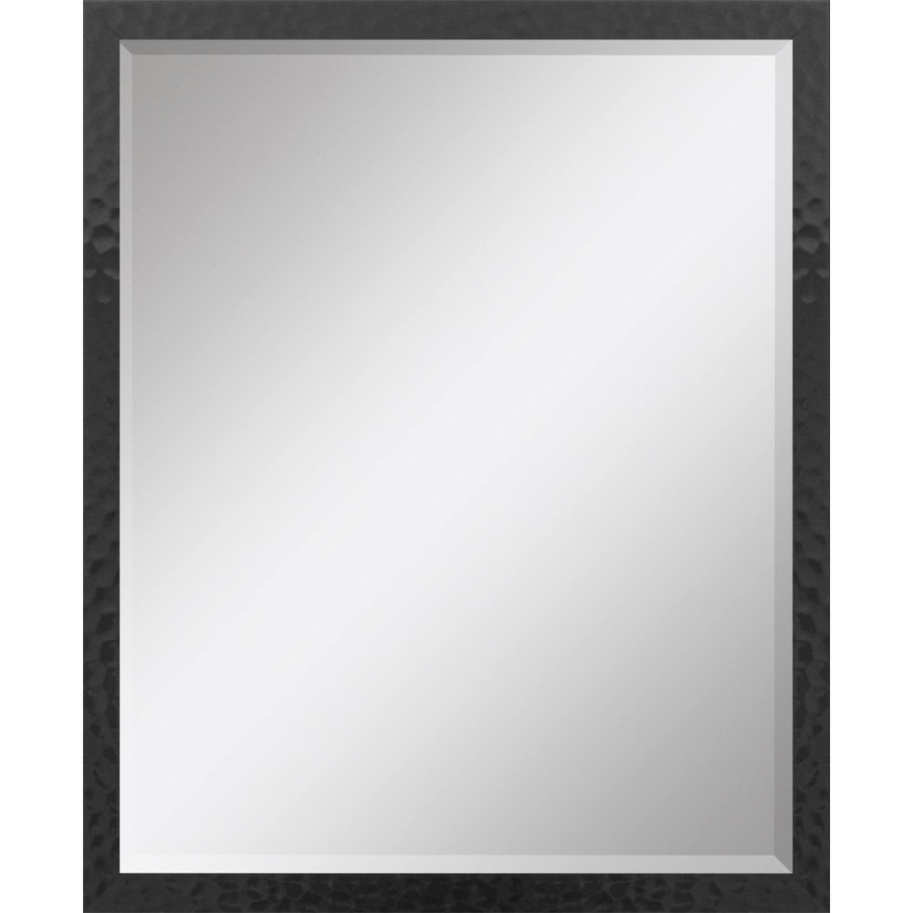 Black Hammered Geometric Finish Framed Accent Mirror - 30-inch