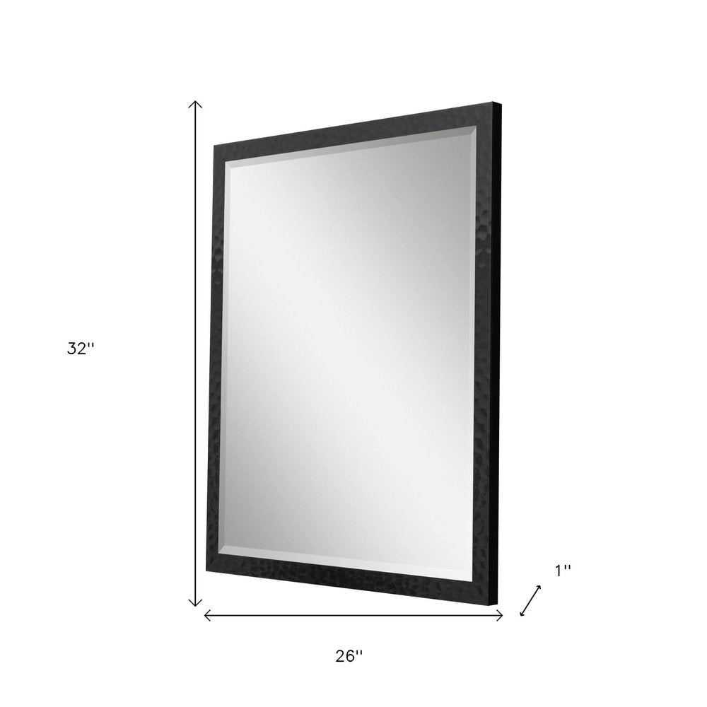 Black Hammered Geometric Framed Accent Mirror - 32-inch