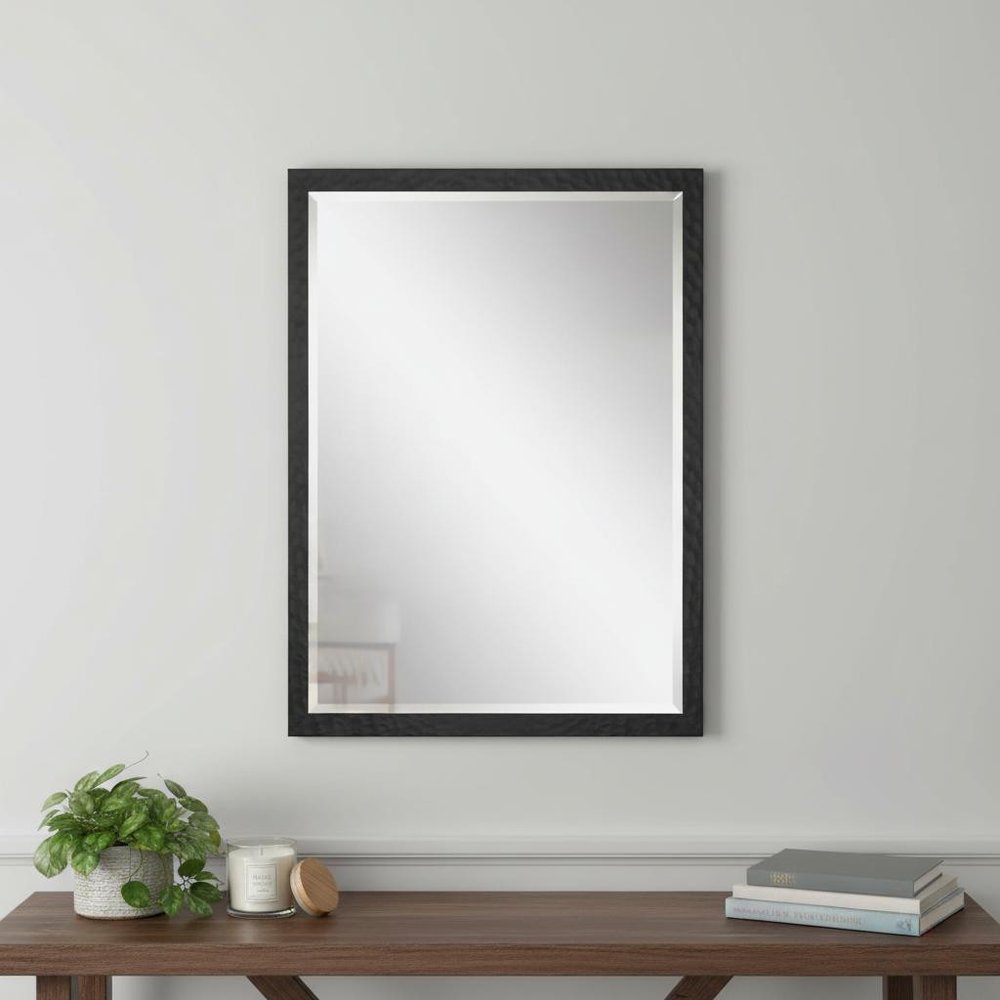 Black Hammered Geometric Framed Accent Mirror - 32-inch